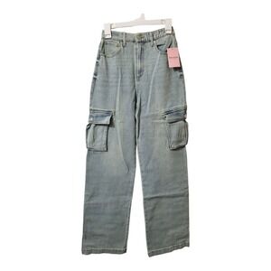 Womens Juicy Couture Blue Jean Baggy Wide Leg High Rise Cargo Size 27 - New